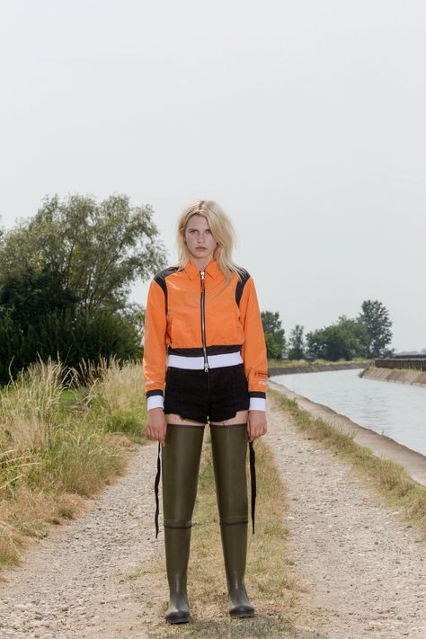 Heron Preston Spring 2018 Menswear Fashion Show | Vogue Womens Rubber Boots, Paris Mens Fashion, Paris Fashion Week Men, Hunter Wellies, Female Transformation, Leather Pants Women, Mens Fashion Week, Rubber Boot, Menswear Fashion Show