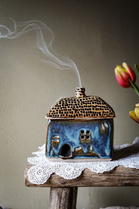 How to Carve a Kurinuki Incense House — Blank Earth Ceramics Ceramic Lantern, Pottery Houses, Stick Art, Clay Houses, Ceramic Boxes, Botanical Decor, Diy Pottery, Ceramic Houses, Ceramics Projects