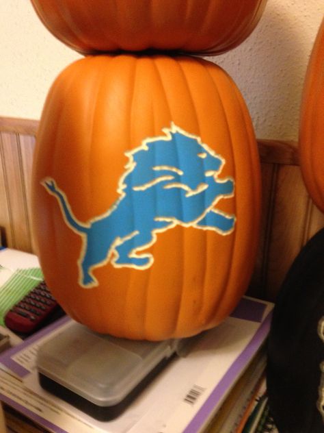 Detroit Lions Pumpkin Carving, Detroit Lions Pumpkin, Fake Pumpkins, Pumpkin Designs, Halloween Pumpkin Designs, Pumpkin Ideas, Pumpkin Painting, Detroit Lions, Pumpkin Design