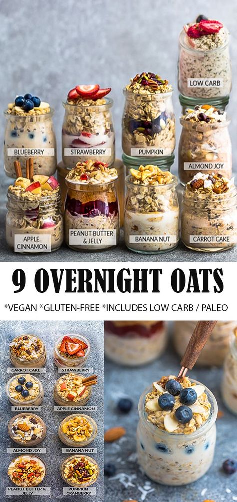 Makanan Rendah Kalori, Vegan Overnight Oats, Oat Recipes Healthy, Easy Overnight Oats, Plats Healthy, Overnight Oats Recipe Healthy, Overnight Oat, Overnight Oats Healthy, Overnight Oatmeal