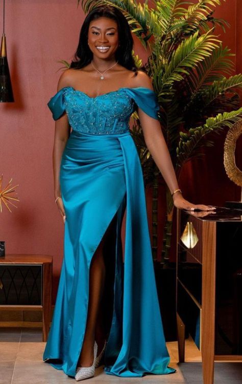 Bridal Satin Dress Style African, Bridal Satin Dress, African Bridal Dress, Royal Blue Bridesmaid Dresses, African Traditional Wedding Dress, Elegant Dresses Short, Lace Dress Styles, Dinner Dress Classy, Bridesmaid Dress Styles