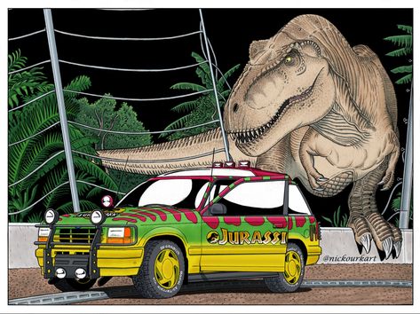 Jurassic Park T Rex, Jurassic Park 1993, Jurassic Park World, Clip Studio Paint, Break Out, Ford Explorer, Jurassic World, Jurassic Park, T Rex