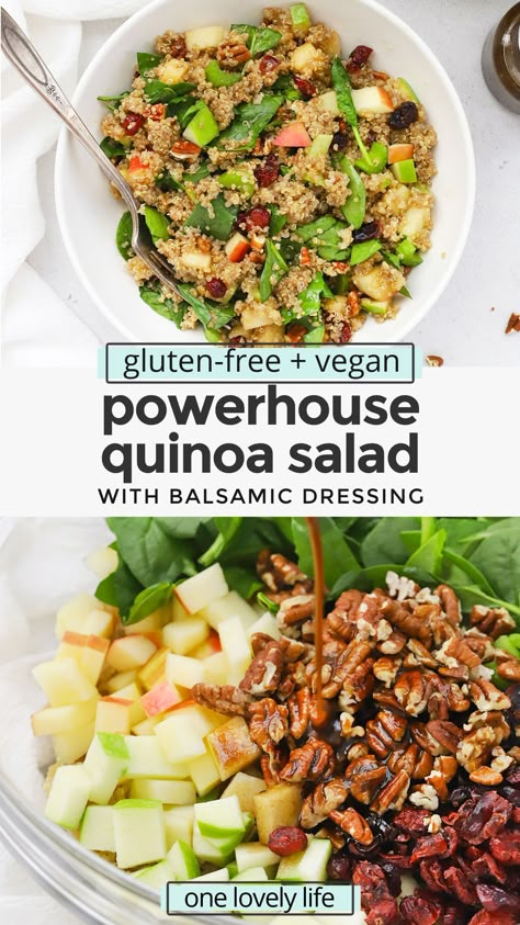 Powerhouse Quinoa Salad - This healthy quinoa salad is PACKED with superfood nutrients and flavor. It's the perfect healthy meal prep lunch! (Gluten-free + vegan) // Vegan Lunch // Healthy Lunch Ideas // Quinoa Salad Recipe // Fall Quinoa Salad // vegetarian lunch // healthy lunch recipe // Lunch Ideas Quinoa, Quinoa Salad Recipes Cold, Healthy Meal Prep Lunch, Fall Quinoa Salad, Fall Quinoa, Healthy Quinoa Salad, Quinoa Recipes Healthy, Salad Vegetarian, Quinoa Salad Recipe