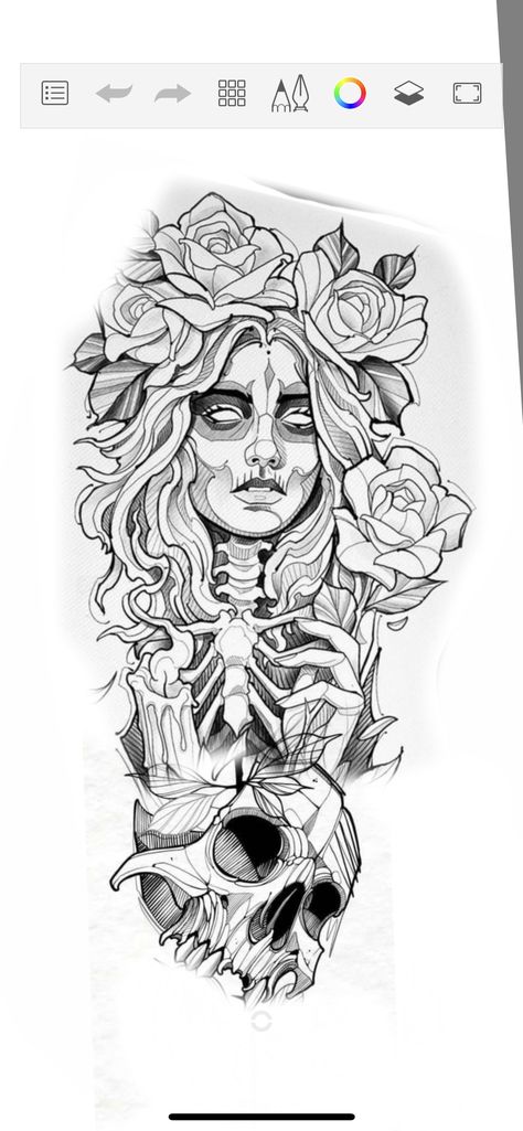 Woman And Skull Tattoo Design, Full Sleeve Tattoos Women Unique, Half Skull Half Face Tattoo, Chicana Tattoo Design, Womens Face, Catrina Tattoo, Skull Hand Tattoo, Half Skull, Girls Tattoo