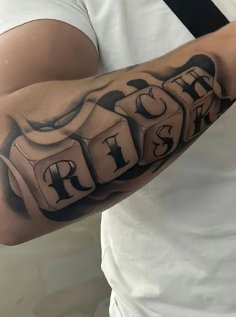 Simple Hood Tattoos, Arm Tattoo Men Sketch, Money On My Mind Tattoo, Cool Tattoo Cover Up Ideas, Hard To Kill Tattoo, Name Forearm Tattoo Men, Tattoo Side Forearm, Risk Rich Tattoo, Chicano Tattoos Men