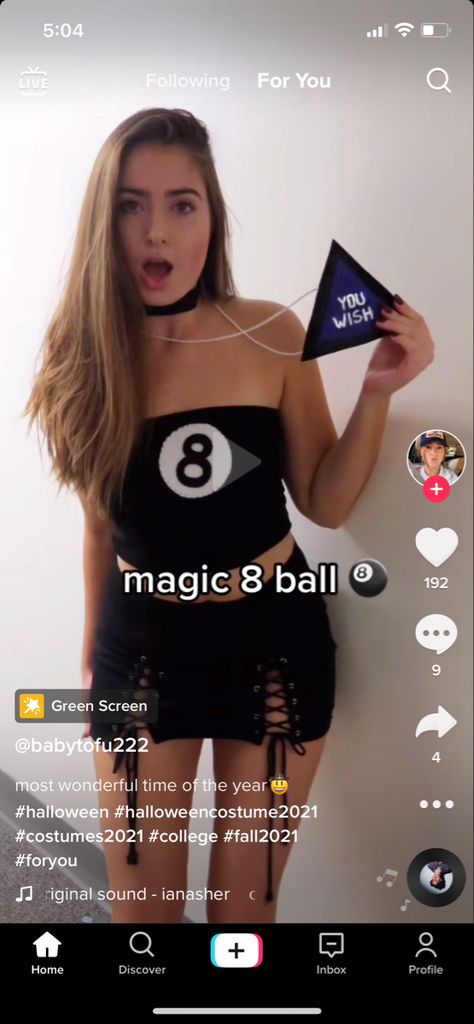 Leather Pant Costume Ideas, 8 Ball Halloween Costume, Magic 8 Ball Halloween Costume, Sassy Halloween Costumes, Magic Eight Ball Costume, Magic 8 Ball Costume, 8 Ball Costume, Old Halloween Costumes, Ball Costume