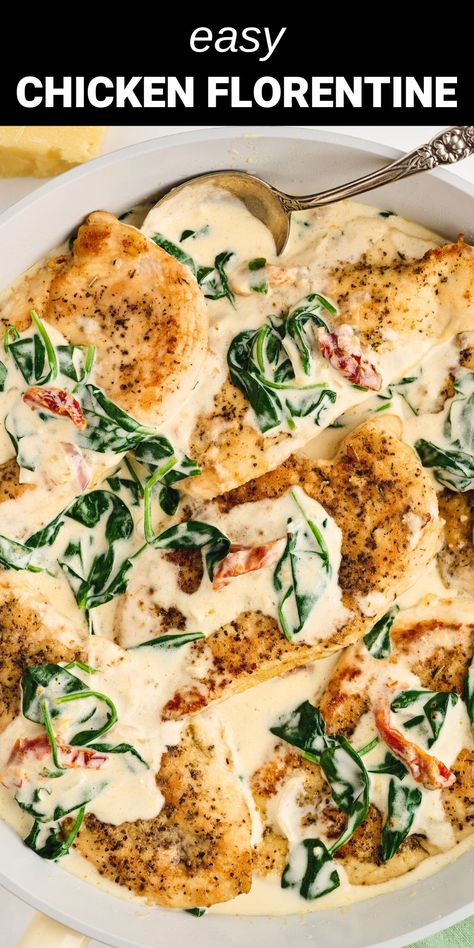 With easy-to-follow step-by-step instructions, this creamy Chicken Florentine recipe allows you to get a hearty dinner on the table in a snap. Flavorful, juicy chicken cutlets with tender spinach are simmered in a cheesy cream sauce and on the table in just 30 minutes.