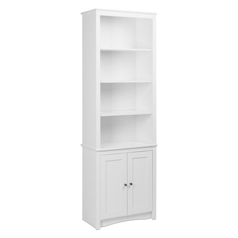 Prepac Tall Bookcase with Doors - White | Hayneedle Bookshelf Door, Tall Bookshelves, Tall Bookcase, Tall Bookcases, Library Wall, Shaker Doors, Deep Shelves, Shelf Bookcase, White Laminate