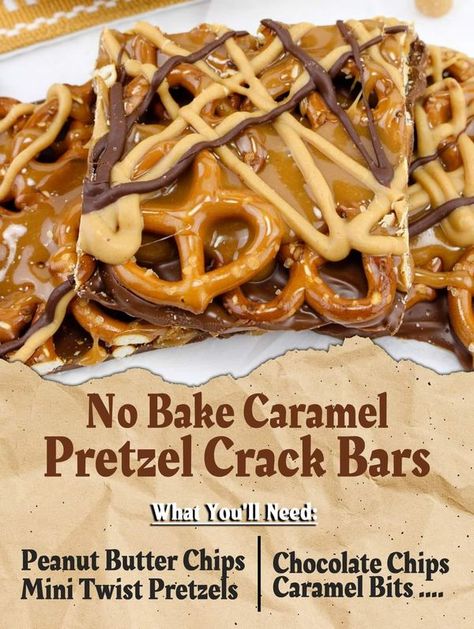 Easy family recipes | No Bake Caramel Pretzel Crack Bars | Facebook Kraft Caramel Bits, Baked Caramel, Caramel Pretzels, Caramel Bits, Reeses Peanut Butter Cups, Melting Chocolate Chips, Reeses Peanut Butter, Peanut Butter Chips, Strawberry Fruit