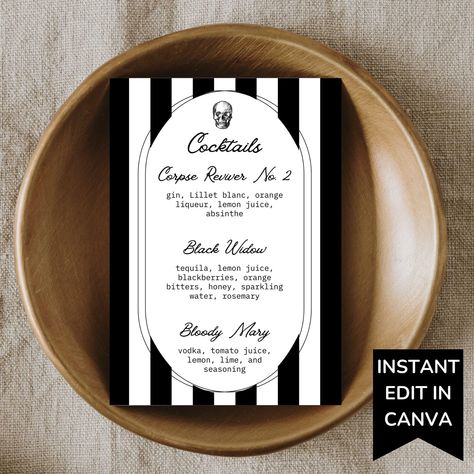 Halloween Bar Menu Template, Editable Drink Menu Printable, Gothic Halloween Baby Shower Cocktail Sign, Spooky Signature Cocktail Card Adult Brunch Diy, Baby Shower Cocktails, Diy Brunch, Bar Menu Template, Cocktail Station, Gothic Party, Cocktail Sign, Bar Cart Print, Halloween Bar