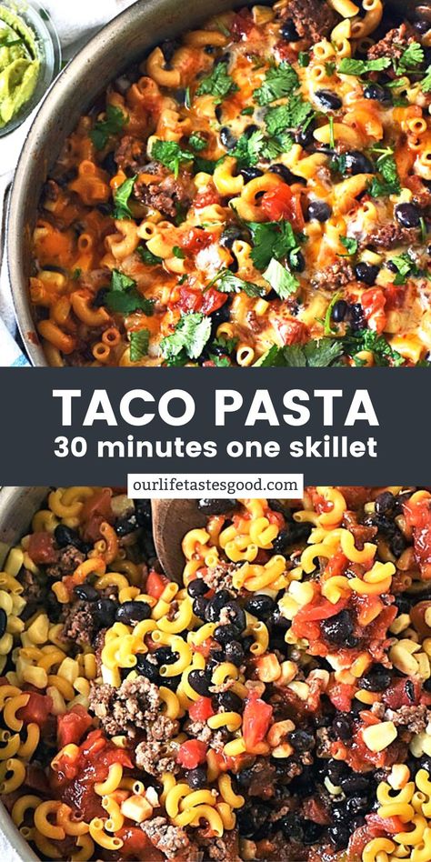 One Pot Turkey Mexican Pasta, 90 Day Fiance Taco Pasta, Mexican Taco Pasta, Mexican Noodles, Cheesy Beef Taco Pasta, Pasta With Diced Tomatoes, Taco Pasta Skillet, One Pot Taco Pasta, Pasta Taco