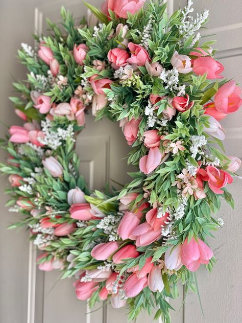 Bright Wreath, Wreaths Design, Spring Floral Wreath, Wildflower Wreath, Honey Locust, Porch Living, Door Dimensions, Tulip Wreath, Summer Door Wreaths