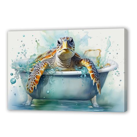 PRICES MAY VARY. 【Sea Turtle Canvas Wall Decor】Modern canvas art print is suitable for bedroom, living room, bathroom, hallway, office, coffee table, hotel, restaurant, office, kitchen, studio, spa, guest room, basement, bar, etc. Wherever you put it, it will enhance the artistic style of your home and make your home more beautiful and full of life. 【High-Quality Canvas - HD Printing】Select high-quality canvas fabric, fine texture, clear texture, strong and wear-resistant, waterproof, not easy t Sea Turtle Bathroom Decor, Turtle Bathroom Decor, Sea Turtle Bathroom, Turtle Bathroom, Bathtub Pictures, Bathroom Wall Decor Art, Wall Art Funny, Country Wall Decor, Art Funny