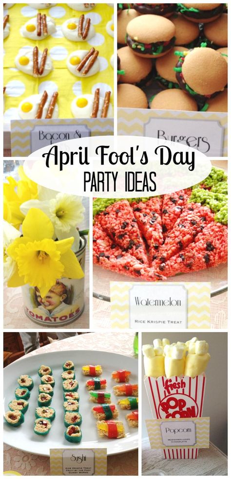 Check out all the fun food ideas for April Fool's Day at this party! See more party ideas at CatchMyParty.com! Funny Appetizers, April Fools Day Food, April Fools Food, Kids Birthday Food, Food Pranks, Fun Food Ideas, April Fools Day Jokes, Stem Experiments, April Fools Pranks