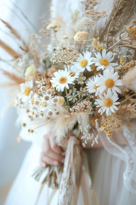 Charm On Bouquet, Wedding Summer Flowers, Fresh And Dried Flower Bouquet, Wild Flower Wedding Bouquet Summer, Dry Flower Bouquet Wedding Brides, Dried Wedding Bouquet Ideas, Aesthetic Wedding Flowers, May Wedding Flowers, Dried Flowers Wedding Bouquet