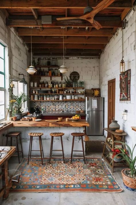 ✸This Old Stomping Ground✸ Modern Boho Kitchen Ideas, Modern Boho Kitchen, Boho Style Kitchen, Boho Kitchen Ideas, Homemade Pillows, Open Kitchen And Living Room, Rustic Farmhouse Kitchen, Rustic Kitchen Decor, Boho Kitchen