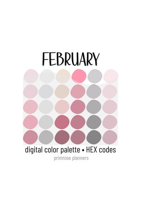 February Digital Color Palette Color Chart Goodnotes Tool iPad Procreate Digital Download Pink and Gray Color Palette HEX Codes (Instant Download) - Etsy Pink Procreate Palette, Pink Gray Palette, February Color Palette Hex Codes, February Color Palette, Pink And Gray Color Palette, Color Palette Hex Codes, Color Coding Notes, Digital Color Palette, Color Mixing Chart Acrylic