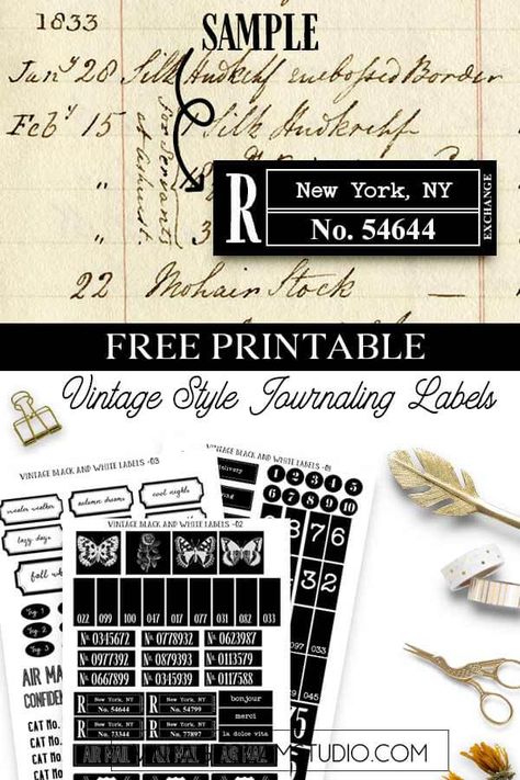 Vintage Labels Printables Free, Vintage Labels Printables, Glam Studio, Scrapbook Printables Free, Black Journals, Black And White Stickers, Labels Printables Free, Vintage Junk, Vintage Junk Journal