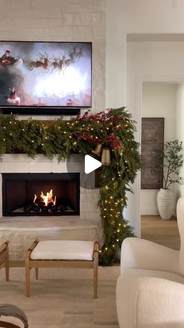 Taylor Weimar on Instagram: "Comment “links” for all the links I used to create this year’s Christmas mantle 🎄  Details ✨  - 5 of the 15 pounds command hooks- these are amazing! I loved that I didn’t have to nail into our wood mantle.  - 1 15ft Norfolk pine garland. This is probably optional but it was very helpful to be able wrap my main garland around the base garland. To me, it just made everything more seamless. - 5 of my @purplerosehome garland. This is my favorite garland to use on our mantle. It’s thick and very realistic looking. - I set of large bells  - 8 red berry stems. I  used 4 per side. These are actually sold out, but I linked very similar ones in a different color than I am actually obsessed with from the same retailer. - 2 large pinecones stems. I used one per side. - 3 Fireplace Garland Ideas, Norfolk Pine Garland Mantle, Garland On Mantle, Norfolk Pine Garland, Battery Operated Christmas Lights, Christmas Garland Mantle, Fireplace Garland, Mantle Garland, Holiday Mantle