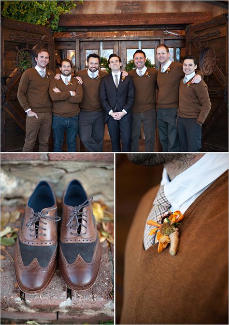 smart, casual and warm. Love it Groomsmen Sweaters, Winter Groomsmen, Vintage Groomsmen Attire, Fall Groomsmen, Wadley Farms, Fall Wedding Style, Wedding Sweater, Groomsmen Looks, Vintage Groom