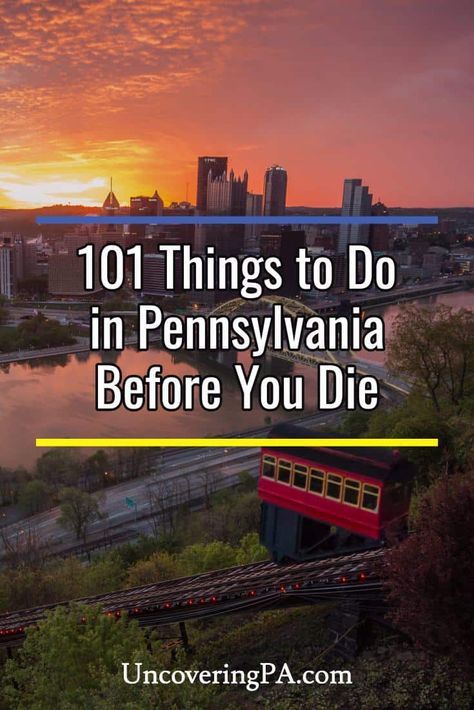 101 Things to do in Pennsylvania Before You Die via @UncoveringPA Pennsylvania Bucket List, Things To Do In Pennsylvania, Fun Trips, Adventure Trips, Pittsburgh Skyline, Pennsylvania Travel, Bucket List Family, Camping Destinations, Us Travel Destinations