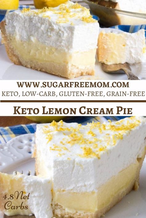 Sugar-Free Lemon Cream Pie {Keto, Low Carb, Gluten Free} Lemon Cream Pie, Lemon Cream Pies, Sugar Free Baking, Cream Pies, Lemon Diet, Postre Keto, Sugar Free Low Carb, Keto Cake, Keto Dessert Easy