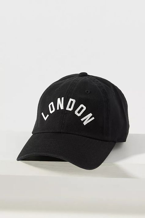 The Wanderlust London Baseball Cap | Anthropologie Women’s Baseball Hat, Baseball Hats For Women, Anthropologie Gifts, Cool Baseball Caps, White Baseball Cap, Travel Hat, Style Goals, Travel Must Haves, Black Baseball Cap