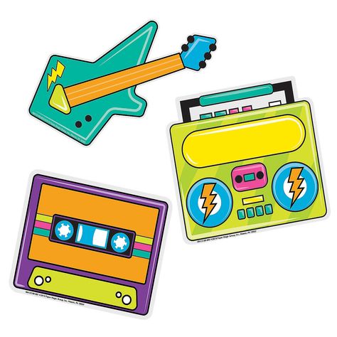 Eureka® Rock the Classroom Bulletin Board Cutouts - OrientalTrading.com Dj Pool Party, Mary Birthday, Classroom Bulletin Board, Disco Theme, 80s Theme, Boom Box, Maker Project, Teaching Supplies, Retro Theme