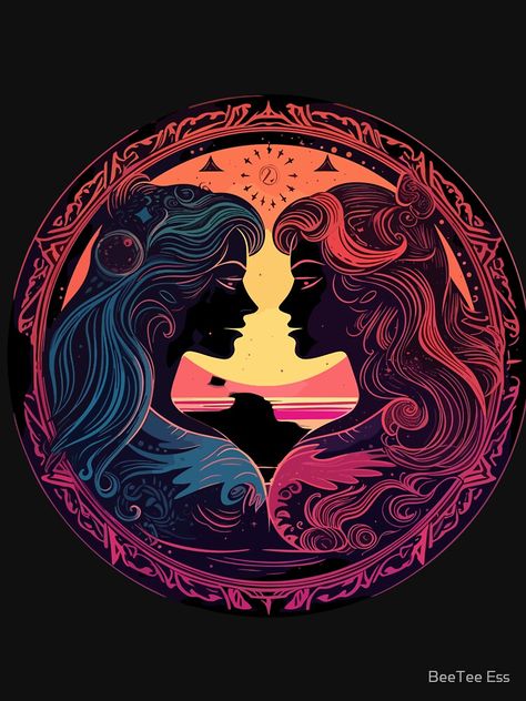 "Gemini - Twins" T-shirt for Sale by beet09 | Redbubble | gemini zodiac t-shirts - june born t-shirts - astrological sign t-shirts Gemini Twins Art, Gemini Astrology Art, Zodiac Sign Poster, Gemini Star Sign, Gemini Twins, Gemini Star, Astrology Gemini, Astrology Art, Astrological Sign