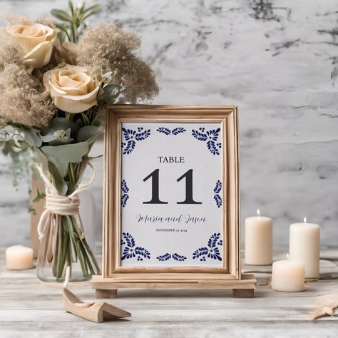 Mexican Talavera Blue Floral Minimalist Wedding Minimalist Wedding Table, Floral Minimalist, Wedding Table Number, Mexican Talavera, Mexican Wedding, Table Number, Wedding Table Numbers, Minimalist Wedding, Table Numbers