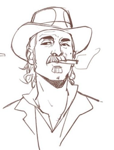 Mexican Cowboy Drawing, Cow Boy Drawings, Western Cartoon Art Style, Rdr Drawing, Rdr2 Sketch, Cowboy Reference Poses, Cowboy Hat Drawing Reference, Cowboy Drawing Reference, Wild West Drawing