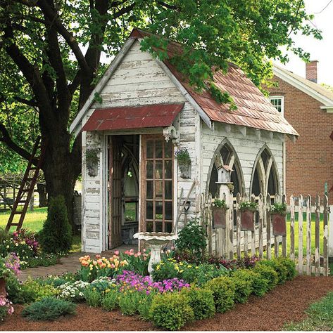 Shed Inspiration, Shed Decor, Gothic Garden, Backyard Vegetable Gardens, Garden Wallpaper, Backyard Sheds, Backyard Shed, Potting Sheds, Style Cottage