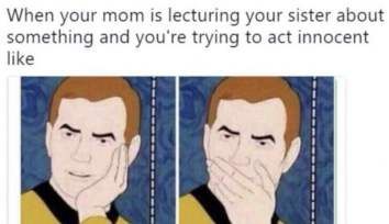 When your mom is lecturing your sister - Funny Sibling Memes #funny #funnymemes #family #siblings #lol #memes #memesdaily #sister #brother Elder Sibling Aesthetic, Elder Sister Memes Funny, Brother And Sister Memes Funny, Big Sister Memes Funny, Elder Sister Quotes Funny, Sister Memes Funny, Siblings Jokes, Brother And Sister Memes, Funny Sister Memes