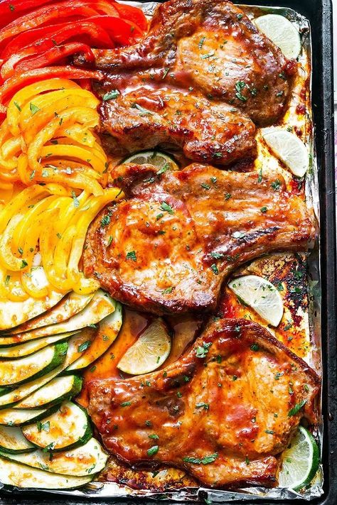 Baked BBQ Pork Chops Recipe – Oven-Baked Pork Chops Recipe — Eatwell101 Pork Sushi, Zucchini And Peppers, Baked Bbq Pork Chops, Pan Pork Chops, Bbq Pork Chops, Sushi Recipe, Bbq Pork Ribs, Pork Chop Recipes Baked, Sheet Pan Suppers