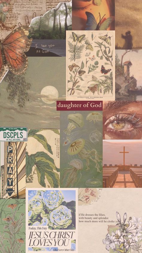 Gods Daughter Wallpaper, Daughter Of God Wallpaper, Christian Aesthetic Wallpaper Vintage, God Collage, Daughter Wallpaper, Collages Aesthetic Vintage, Hippie Christian, Jesus Wallpapers, Christian Wallpaper Aesthetic