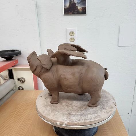 Day 3 of 5 at sculpture week @eversfield_ceramics in Creston. Sculpture is sooo difficult. I'm jazzed with my flying pig! Flying Pig Sculpture, Pig Sculpture, Flying Pig, Sculpture, Ceramics