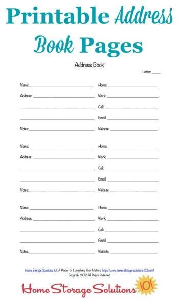 Free printable address book pages to get your contact information organized {courtesy of Home Storage Solutions 101} Organized Templates, Address Book Template, Addressing Christmas Cards, Household Notebook, Office Organizing, Clutter Solutions, Printable Stationary, Clutter Control, Household Management