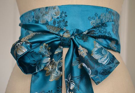 teal gold brocade obi belt peacock blue obi by MysteriousMannequin Gold Outfits, Obi Sash, Just Graduated, Gold Brocade, Belt Gold, Gold Belt, Obi Belt, Bridal Sash, Reversible Belt