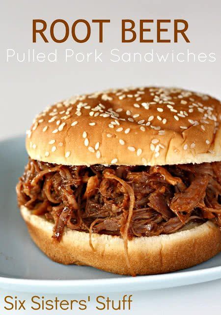 Root Beer Pulled Pork, Rootbeer Pulled Pork, Beer Pulled Pork, Pork Pulled, Roast Beef Sandwich, Pulled Pork Sandwiches, Pork Sandwiches, Six Sisters, Pork Sandwich