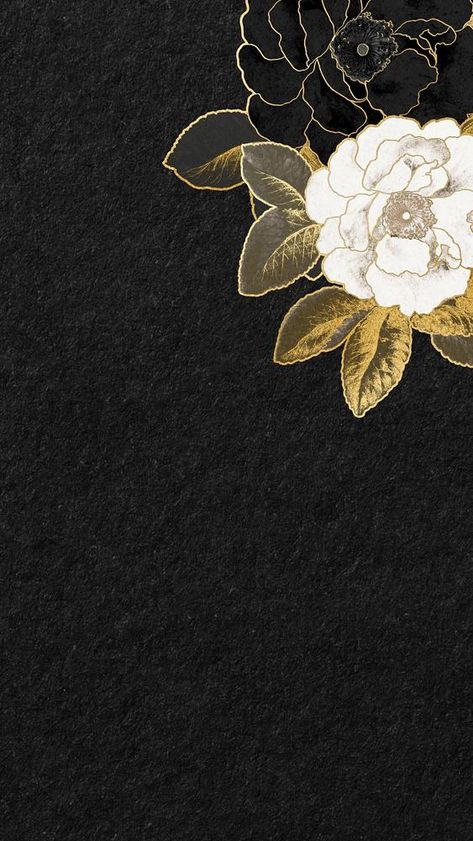 Black And Gold Flowers Wallpaper, Gold On Black Painting, Black And Gold Aesthetic Vintage, Gold Black Aesthetic Wallpaper, Gold Flower Aesthetic, Gold Flower Wallpaper, Gold Black Aesthetic, Classy Wallpaper Iphone, Rose Gold Iphone Wallpaper