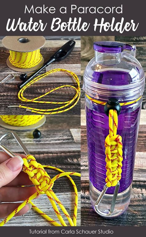 Diy Water Bottle Holders For Classroom, Water Bottle Strap Diy, Paracord Crafts Diy, Paracord Water Bottle Holder Diy, Paracord Keychain Diy, Bottle Holder Diy, Paracord Crafts, Paracord Projects Diy, Diy Water Bottle