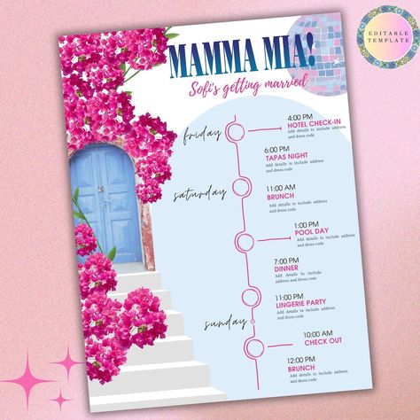 This Templates item by CrystalModernDesigns has 329 favourites from Etsy shoppers. Dispatched from United States. Listed on 17 Feb, 2025 Mamma Mia Bachelorette Party, Mama Mia Birthday, Mama Mia Party, Hens Ideas, Last Disco Bachelorette, Mamma Mia Party, Party Itinerary, Bachelorette Party Itinerary, Bachelorette Weekend Itinerary