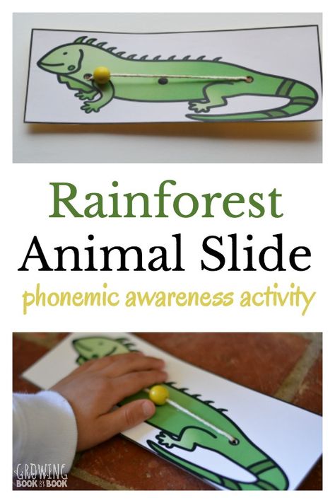 Phonemic Awareness Activity: Rainforest Animal Slide Learning Tricks, Early Reading Activities, Prek Literacy, Phonological Awareness Activities, Rainforest Theme, Reading Center, Early Literacy Activities, Early Reading Skills, Phonemic Awareness Activities