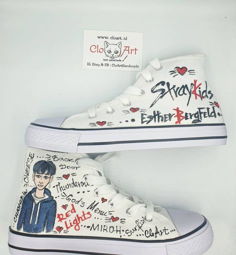 Customized hand painted hi tops with Stray kids- k-pop sneakers ✔️ The sneakers are painted with professional water resistant textile paints and can be washed in laundry machine too ✔️ Available in all sizes  ✅️ Available as a T-SHIRT too-  https://www.etsy.com/listing/1377408580/stray-kids-hi-tops-custom-stray-kids DIFFERENT SIZES FOR WOMEN'S FOOTWEAR: EU size 36 ≈ US size 5 ≈ UK size 3≈ 22,5 cm ≈ 8,8 inches  EU size 37 ≈ US size 6 ≈ UK size 4 ≈ 23,5 cm ≈ 9,2 inches EU size 38 ≈ US size 7 ≈ UK size 5 ≈ 24 cm ≈ 9,5 inches EU size 39 ≈ US size 8 ≈ UK size 6 ≈ 25 cm ≈ 9,8 inches EU size 40 ≈ US size 9 ≈ UK size 7 ≈ 25,5 cm ≈ 10 inches EU size 41 ≈ US size 10 ≈ UK size 8≈ 26,5 cm ≈ 10,4 inches Stray Kids Converse, Skz Shoes, Stray Kids Shoes, Zapatillas All Star, Snoopy Shoes, Kids Converse Shoes, Fox Shoes, Cartoon Shoes, Wedding Sneakers