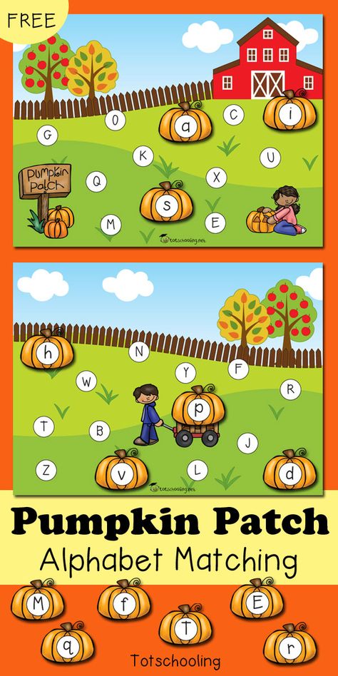 FREE pumpkin themed alphabet matching activity for preschool. Fun Fall activity with pumpkins to get kids learning their letters! Alphabet Matching Activities, Fall Centers For Preschool, Preschool Pumpkins, Pumpkin Alphabet, Alphabet Matching Game, Preschool Pumpkin, Pumpkins Preschool, Thanksgiving Games For Kids, Activity For Preschool