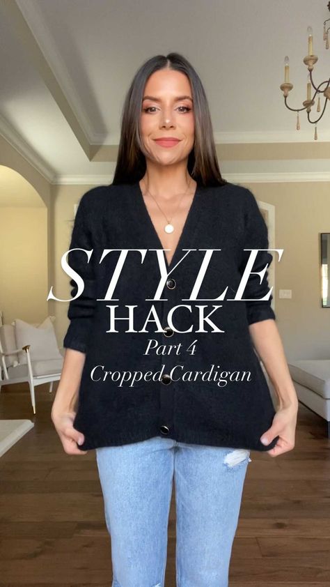 Olivia on Instagram: "Style hack, Part 4 — Cropped Cardigan. An easy style hack for your everyday cardigan. Love this look layered with necklaces. Be sure to like and save! How to shop this reel: 1️⃣Click link in bio! 2️⃣Head to stories for a direct link! 3️⃣Click on the SHOP REELS highlights above for direct link. 4️⃣Shop by typing this into your browser 👉🏼 http://liketk.it/3tx10 *My exact sweater is sold out, linked similar styles by same brand! #sweaters #stylehack #fashiontip #... How To Wear Cropped Cardigan, Cardigan Style Hack, How To Crop A Cardigan, Cardigan Hacks Ideas, How To Style A Cardigan, Everyday Cardigan, Hacks Clothes, Sweater Layering, Easy Style