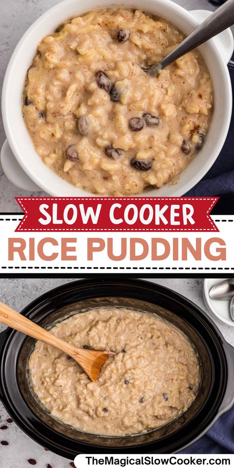 For this delicious slow cooker rice pudding recipe, you'll need just a few ingredients like minute rice, vanilla pudding mix, whole milk, and a few other pantry staples. Crock pot rice pudding is sure to become one of your family's favorite dessert recipes. - The Magical Slow Cooker Crock Pot Rice Pudding, Crockpot Rice Pudding, Crock Pot Rice, Slow Cooker Rice Pudding, Rice In Crockpot, Slow Cooker Christmas, Slow Cooker Rice, Magical Slow Cooker, Breakfast Crockpot Recipes