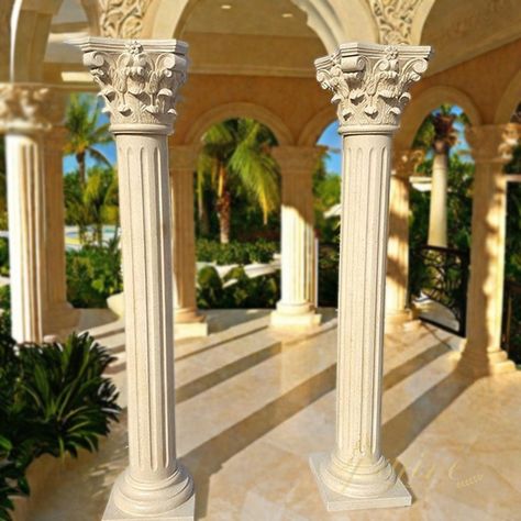 Marble Column - Marble Column | Pillar | Baluster - YouFine Roman Pillars Columns, Roman Pillars, Pillar Holders, Fluted Columns, Marble Columns, Beige Marble, Interior Decoration, Light Beige, Home Buying