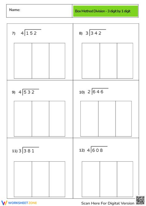 Box Method Division Worksheet Box Method Division, Division Problems, Division Math, Long Division, Division Worksheets, Math Division, Math Worksheet, 6th Grade, Math Worksheets