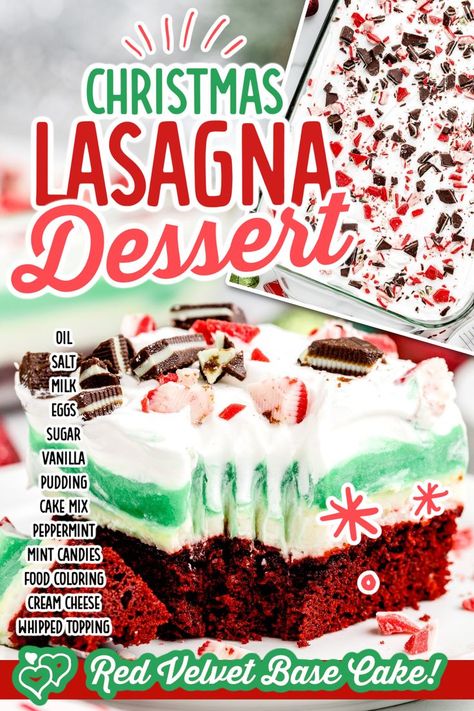 Christmas Lasagna Cheesecake White Chocolate, Vanilla Pudding Cake, Christmas Lasagna, Pudding Whipped Cream, Pudding Cake Mix, White Chocolate Pudding, Layered Dessert, Peppermint Cheesecake, Andes Mint